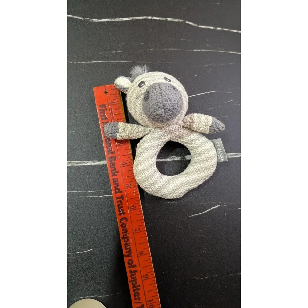 Living Textiles Baby Zebra Plush Knit Rattle Teether‎ Toy Beige/Gray 6